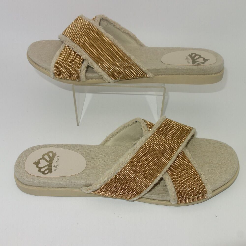 NEW Fergalicious Zena Gold Sandals Slip On Shoes Women's 10